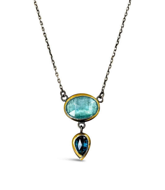 Crescent Rim Drop Necklace - Sky Blue Kyanite