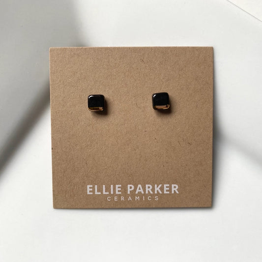 Square Studs, Gold Lustre - Black