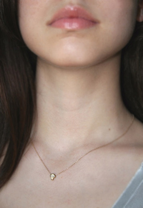 Baby Skull Necklace in 14k Gold w/ Diamonds