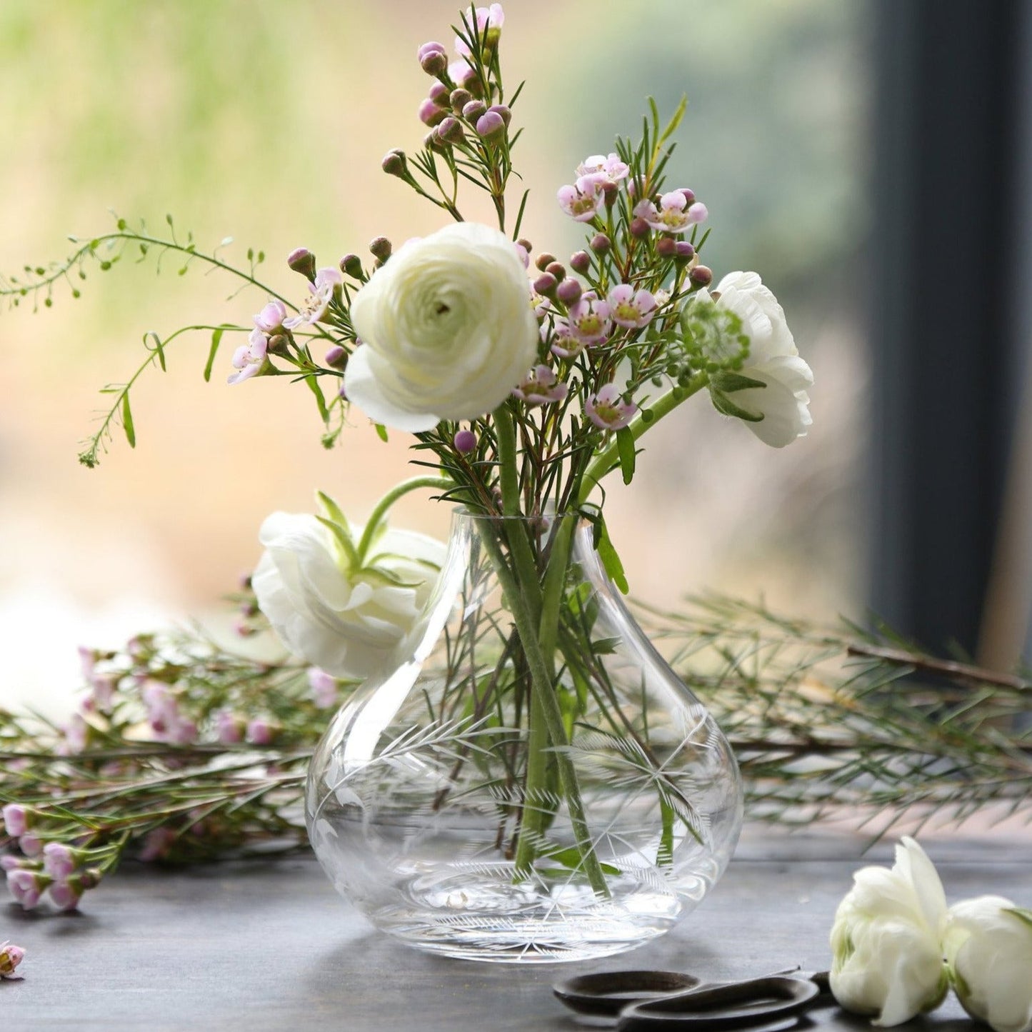 Small Crystal Vase with Fern Design