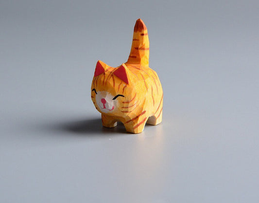 Handcarved Wooden Yellow Cat