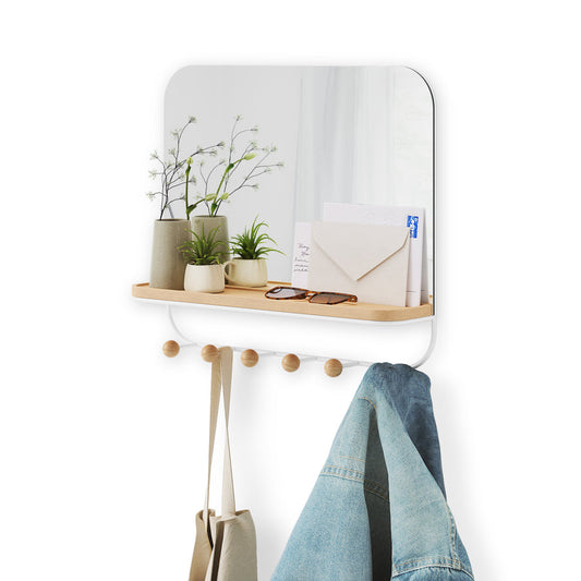 Mirror w/Wood Hooks