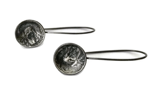Small, Dark Silver Lunar Landing Earrings