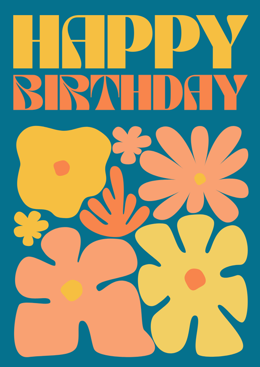 Mod Flowers Birthday Card, Blue