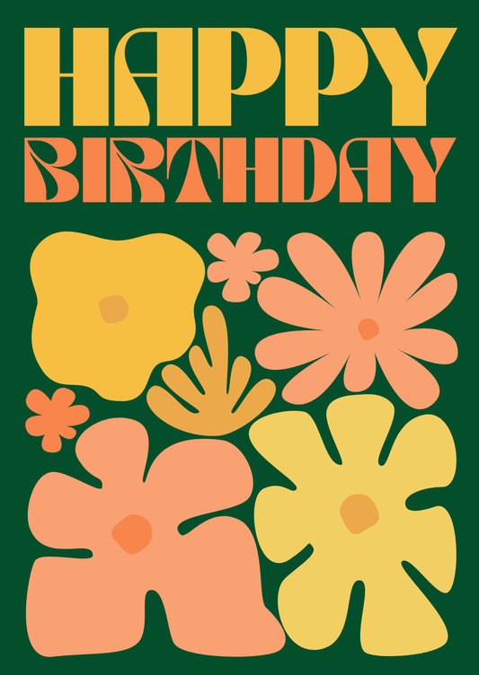 Mod Flowers Birthday Card, Green