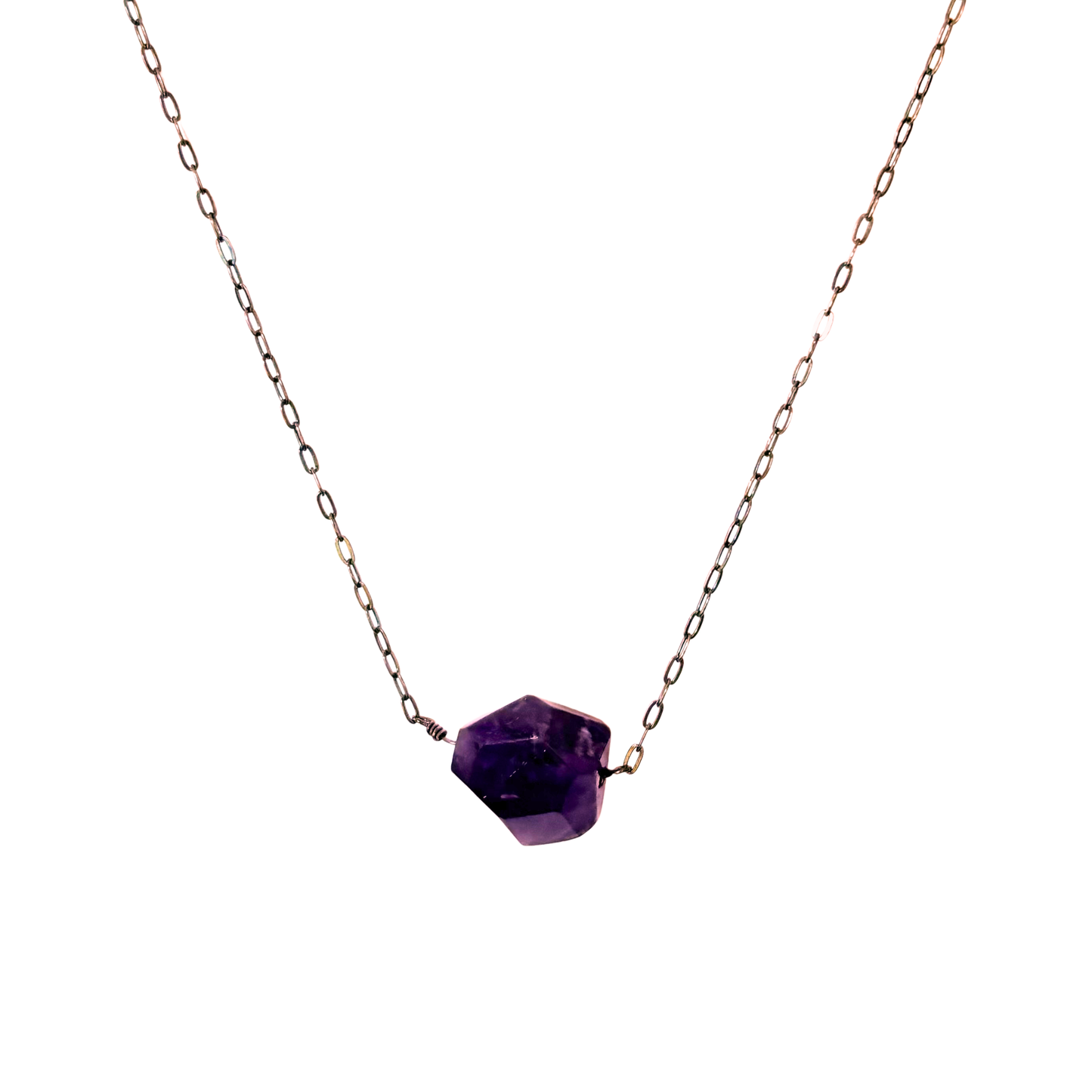 Single Stone Drop Necklace, Amethyst, Rose Gold
