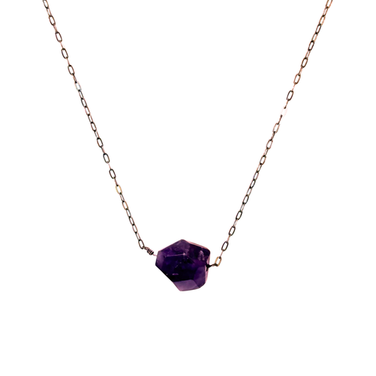 Single Stone Drop Necklace, Amethyst, Rose Gold