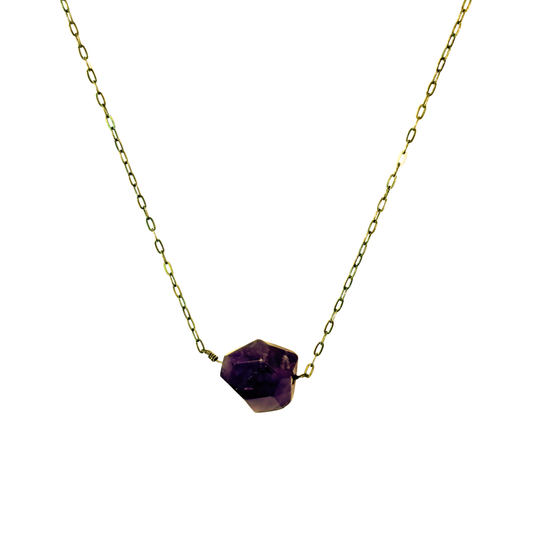 Single Stone Drop Necklace, Amethyst, Gold