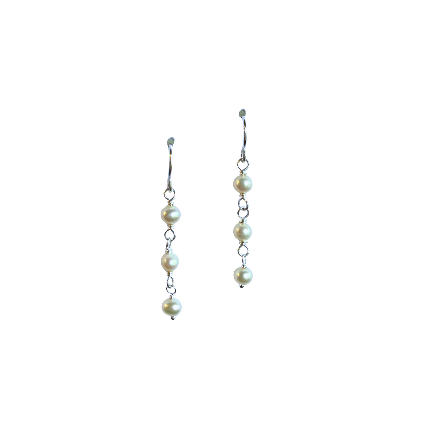 Triple Pearl Dangle Earrings, Silver