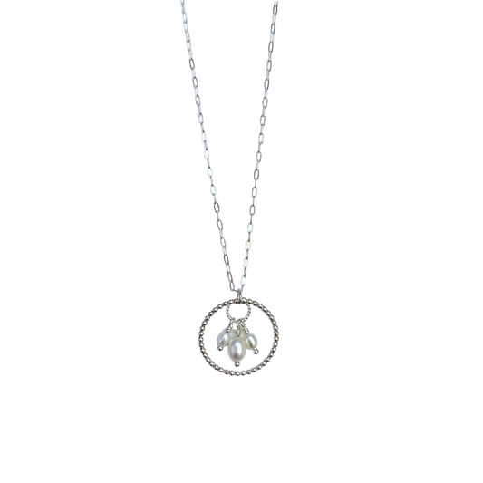 Triple Pearl Tassel Necklace, Silver
