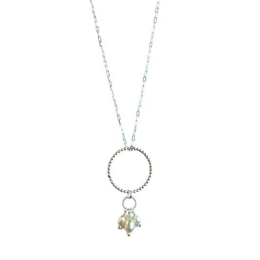 Triple Pearl Tassel Necklace, Silver