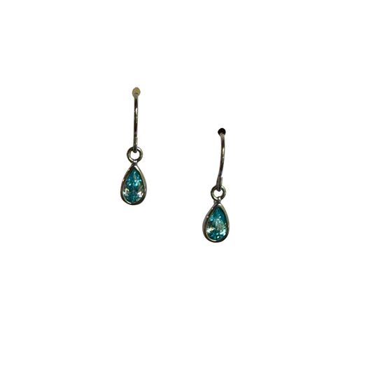 Dainty Aquamarine Earrings, Drop, Dark Silver