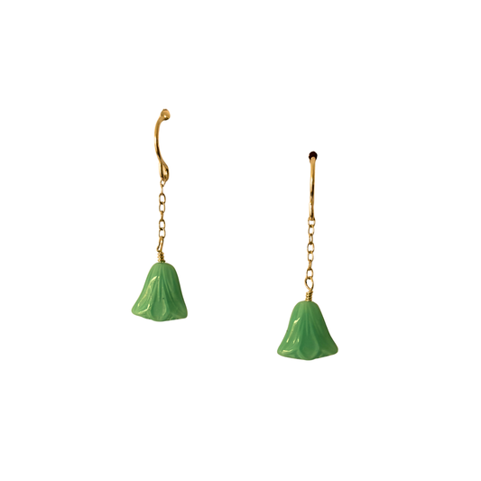 Vintage Glass Flower Earrings, Gold