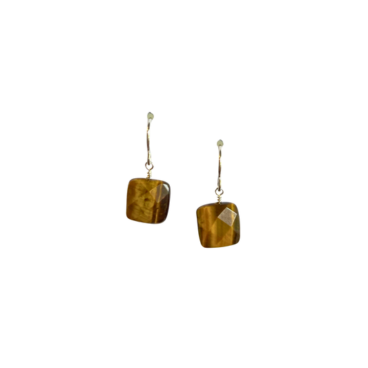 Single Stone Drop Earrings, Tigers Eye, Silver