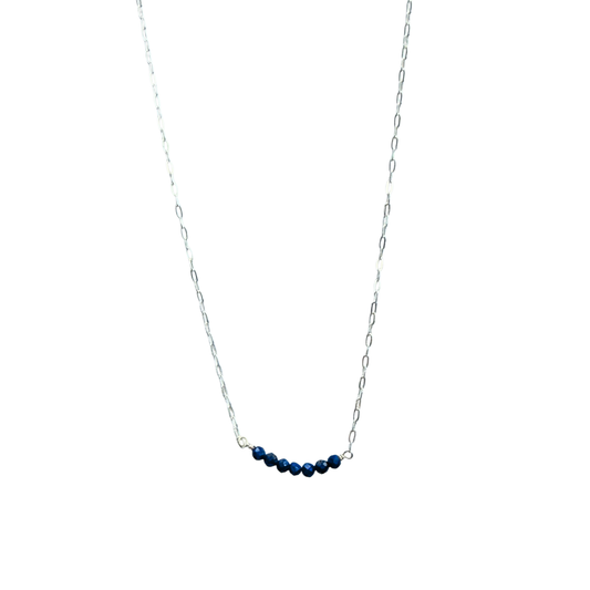 7 Stone Cluster Necklace, Lapis, Silver, 18"