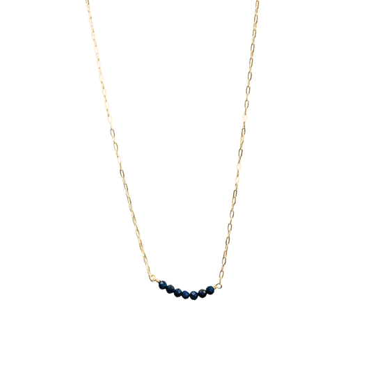 7 Stone Cluster Necklace, Lapis, Gold, 16''