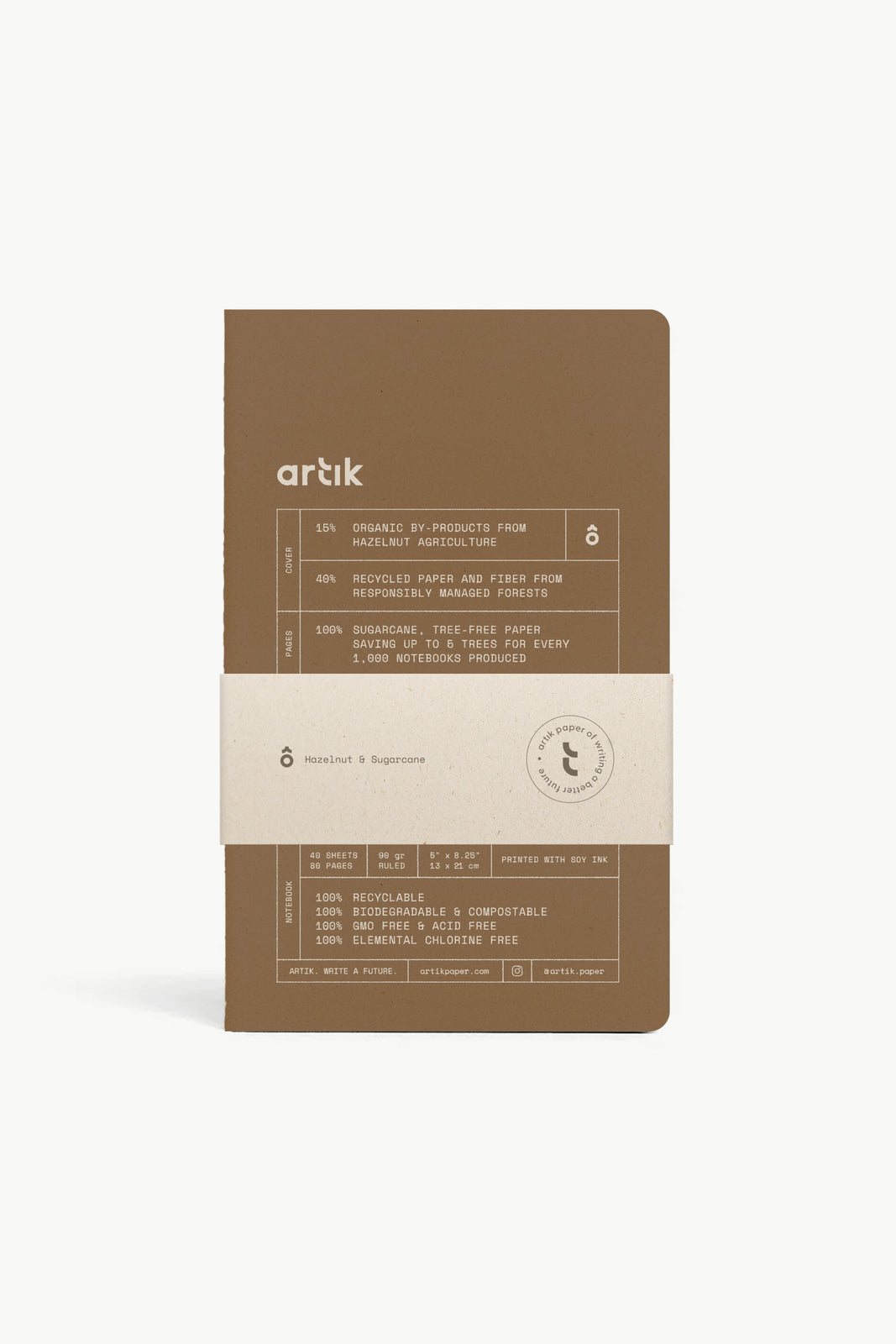Artik Singer Sewn Notebooks, Ruled, Set/2, Hazelnut