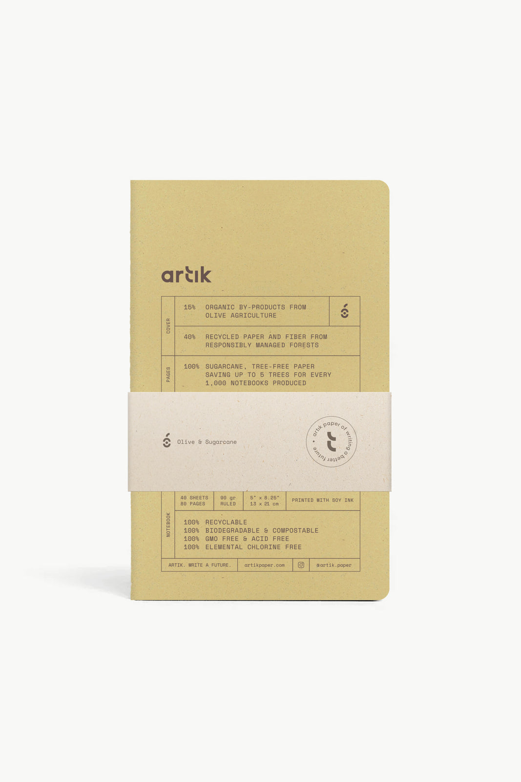 Artik Singer Sewn Notebooks, Ruled, Set/2, Olive