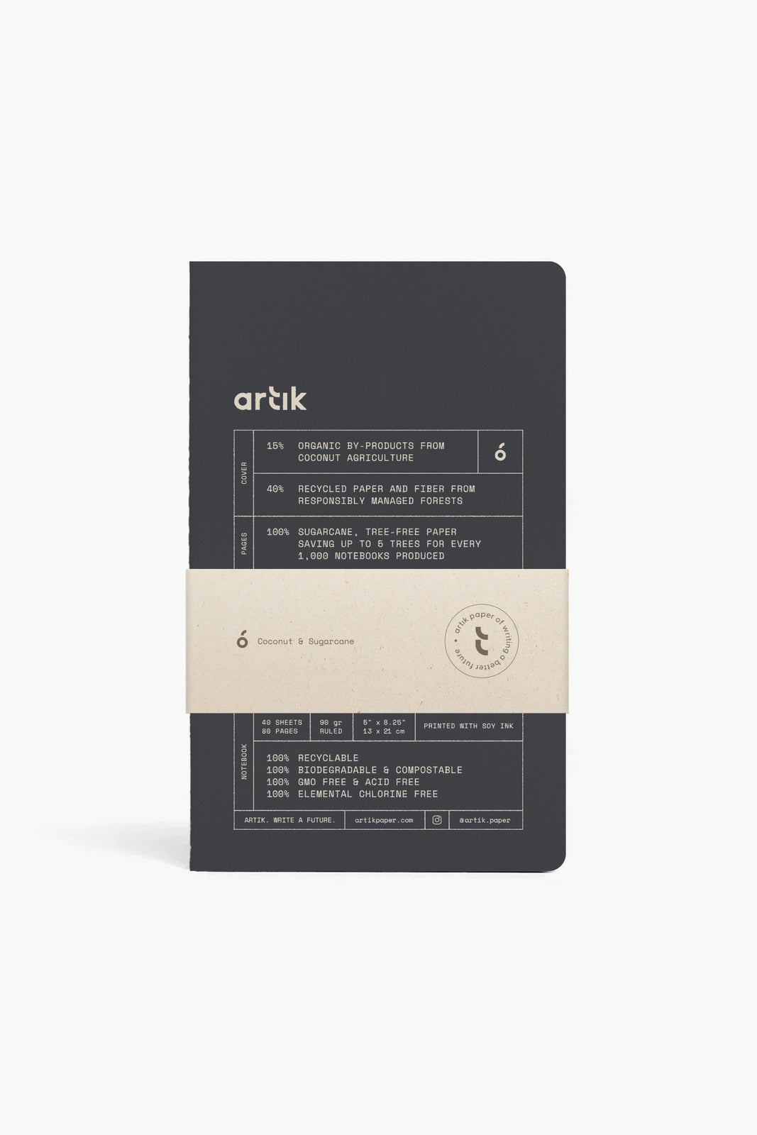 Artik Singer Sewn Notebooks, Ruled, Set/2, Coconut