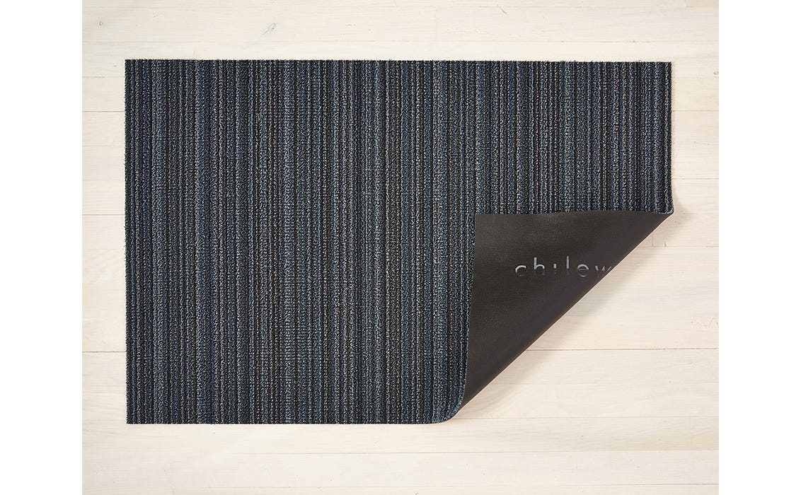 Skinny Stripe Blue Shag Doormat 18x28
