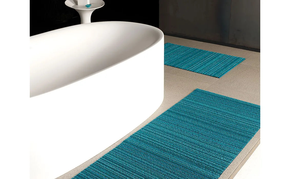 Skinny Stripe Turquoise Shag Doormat 18x28