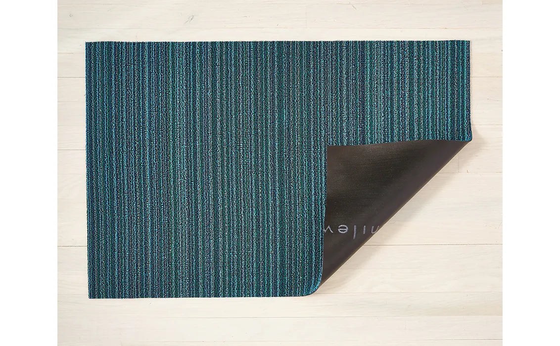 Skinny Stripe Turquoise Shag Doormat 18x28