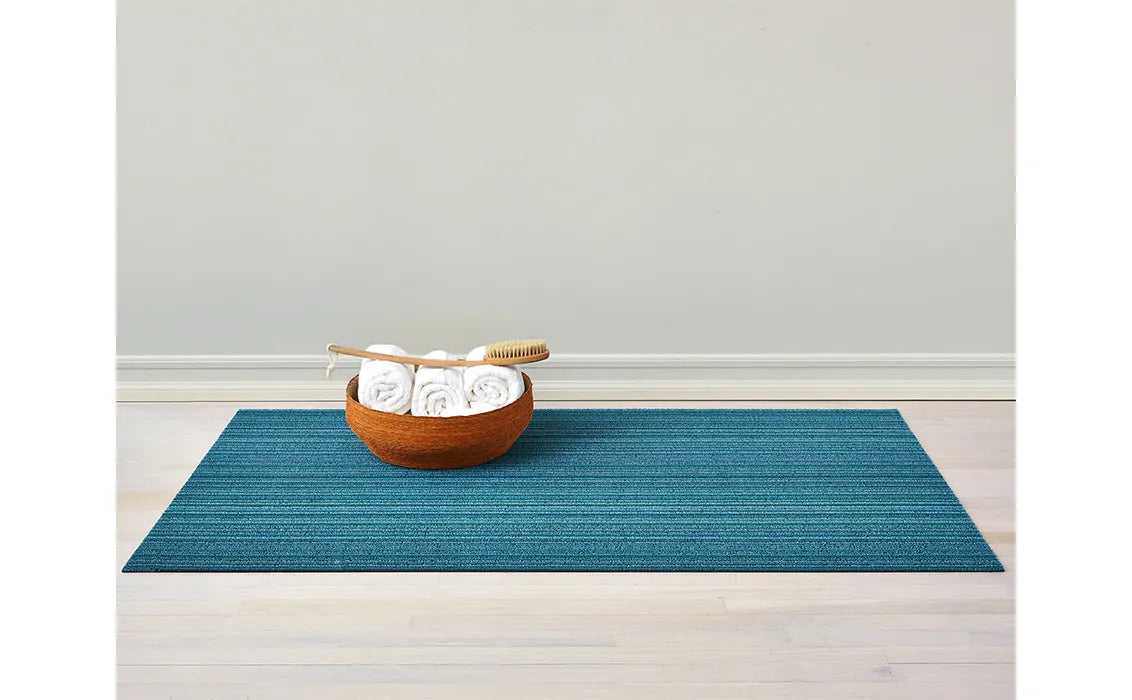 Skinny Stripe Turquoise Shag Doormat 18x28