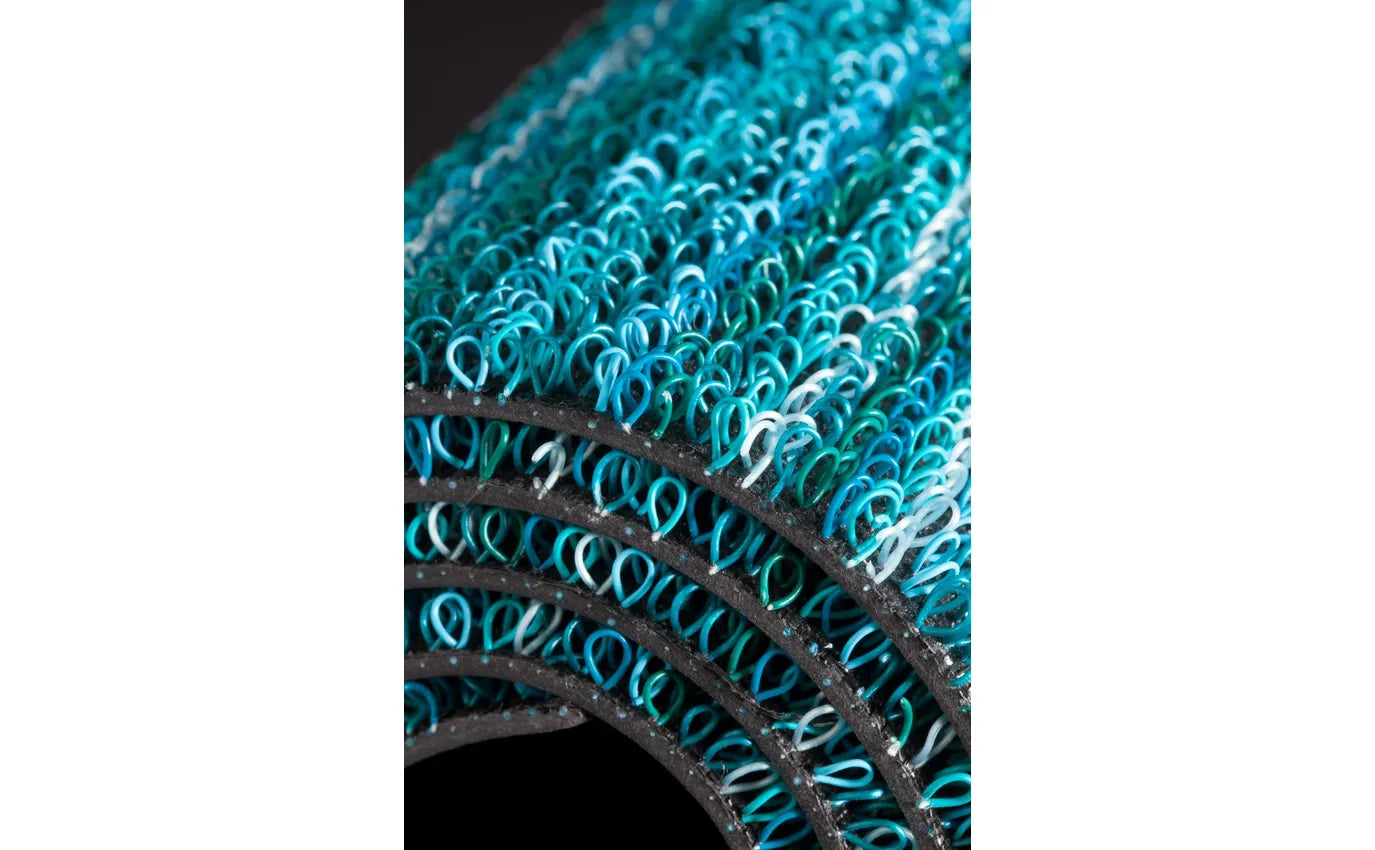 Skinny Stripe Turquoise Shag Doormat 18x28