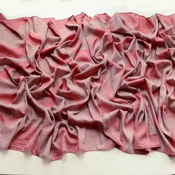 Pink large cotton silk block print scarf/wrap - Wavy