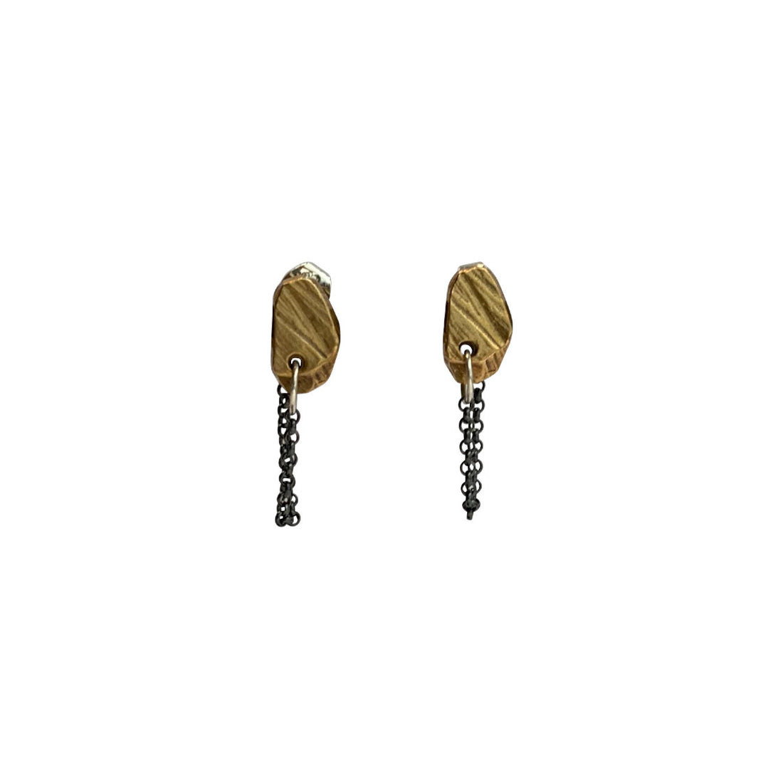 Stone Stud w/chain Earrings, Bronze