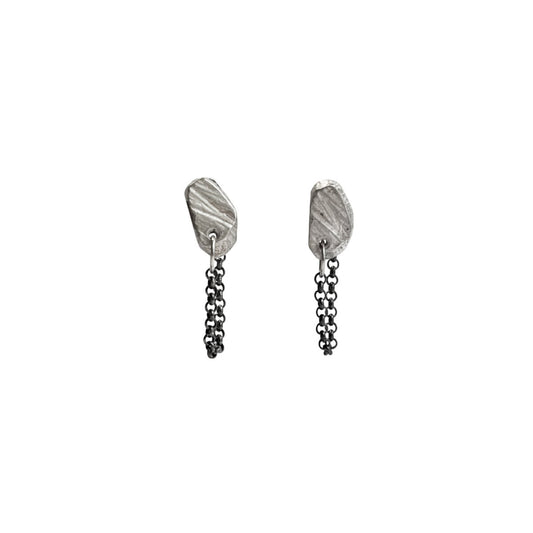 Stone Stud w/chain Earrings, Silver