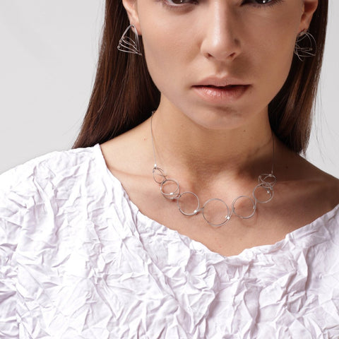 3-D Necklace Mini, Steel + Silver, 18"