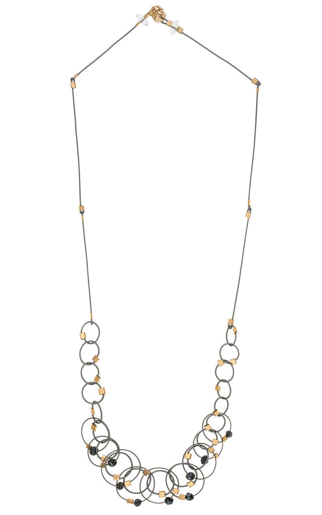 Vertigo Mini Necklace, Spinel + Gunmetal + Gold, 18"