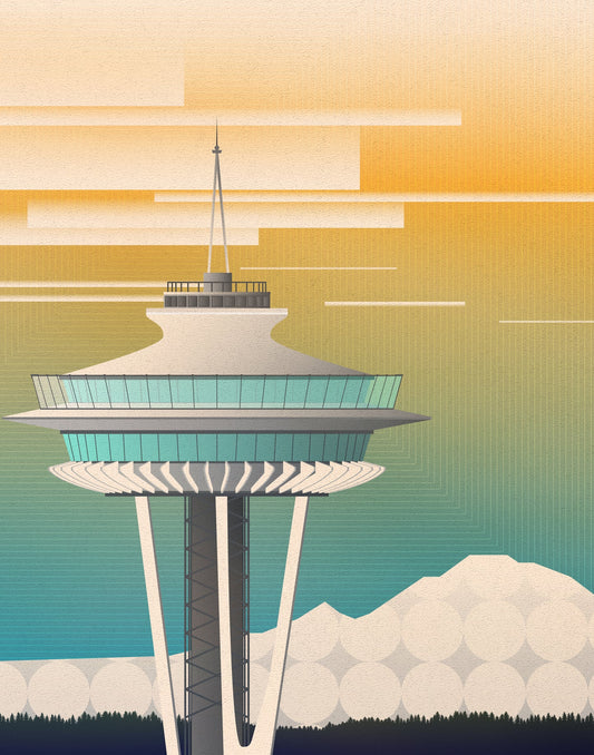 Seattle - Space Needle + Mt. Rainier 11x14 - Lucky